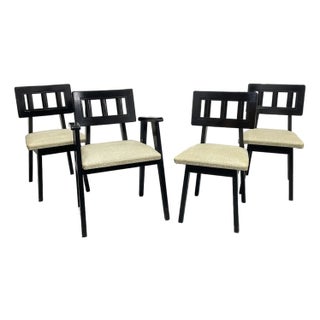Ebonized Mid Century Modern Dining Chairs, C. 1950's, Set/4 For Sale