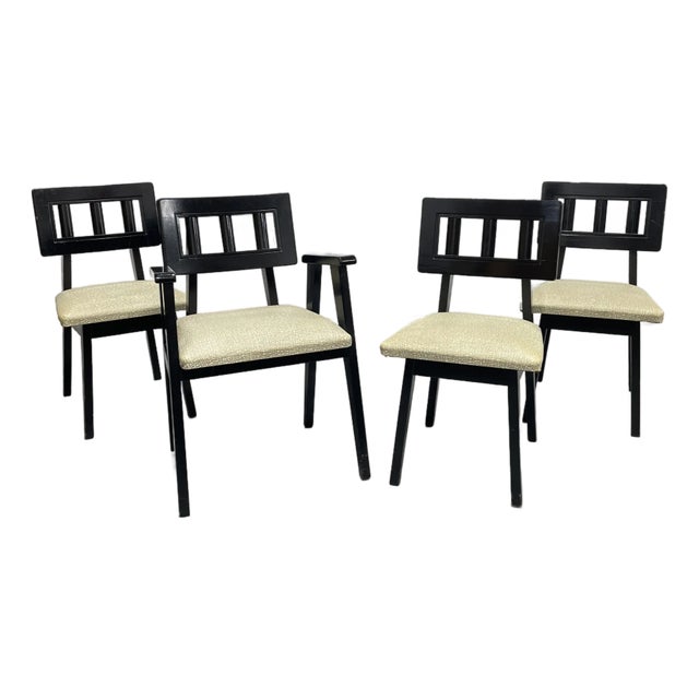 Ebonized Mid Century Modern Dining Chairs, C. 1950's, Set/4 For Sale