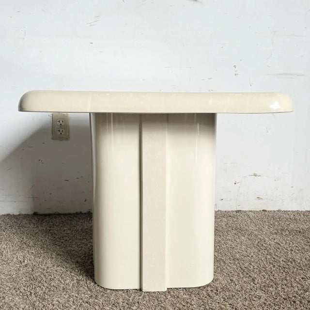 Postmodern Postmodern Casted Cream Faux Marble Side Table For Sale - Image 3 of 5