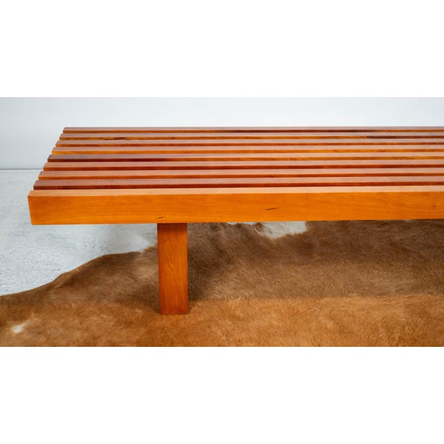 Brown Mid Century Charles Webb Cherry Wood Slat Bench, 1990s. For Sale - Image 8 of 17