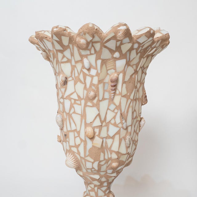 Pair of Large Mosaic Shell and Glass Urns For Sale - Image 4 of 13