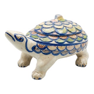 Vintage Mexican Tlaquepaque Folk Art Terracotta Turtle Tureen / Lidded Covered Dish For Sale