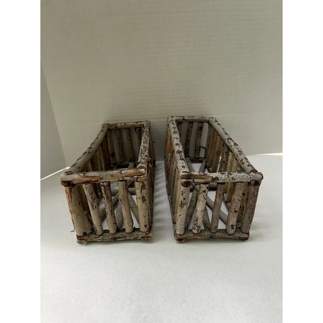 Rustic Antique Twig Baskets a Pair For Sale - Image 3 of 8