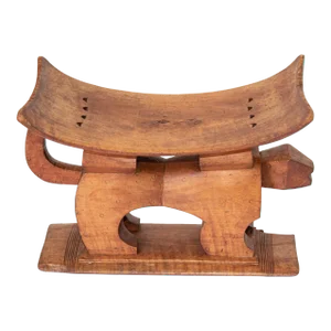 Antique Ghanian Ashanti Style Stool With Leopard Carved, Africa