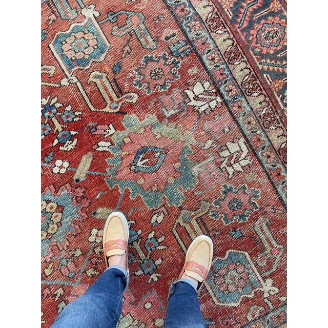 Early 20th Century Unusual "Harshang" Antique Heriz Rug / Carpet - 10.3 X 12.9 For Sale - Image 5 of 12