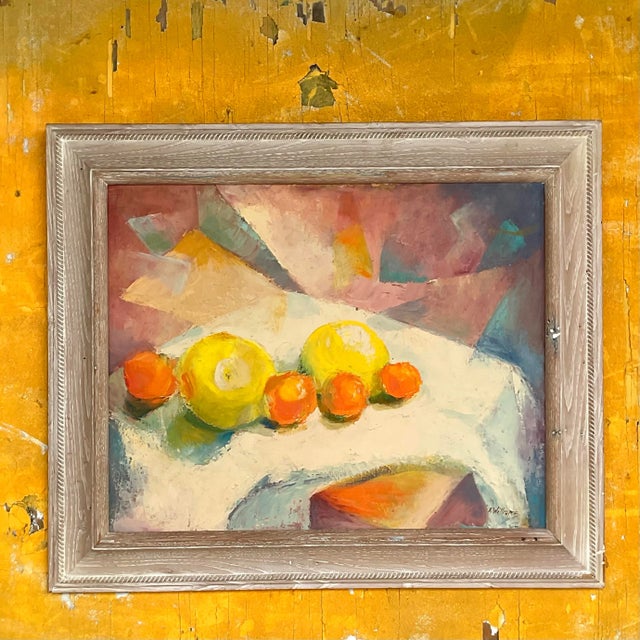 Vintage Boho Original Geometric Still Life Oil on Canvas For Sale - Image 4 of 11