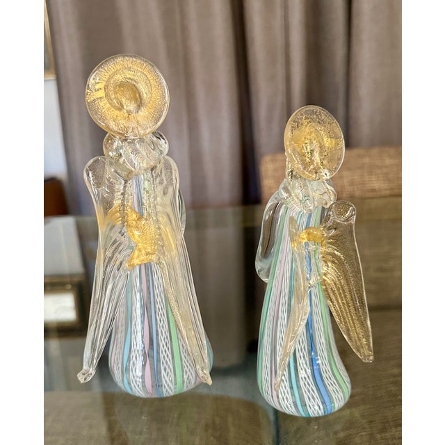 Glass Pair Murano Venetian Latticino & Gold Glass Angel Figurines For Sale - Image 7 of 12