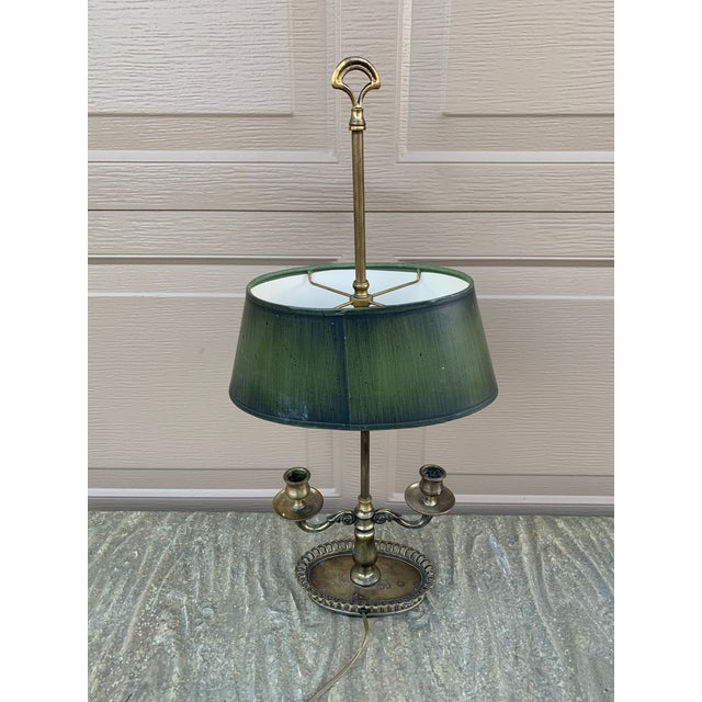 Brass Mid-20th Century French Provincial Brass Bouillotte Lamp With Green Shade For Sale - Image 8 of 10