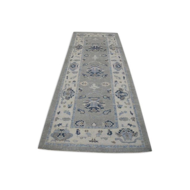 Early 21st Century Early 21st Century Gray Handwoven Turkish Oushak Runner 4'1" X 10'6" For Sale - Image 5 of 6