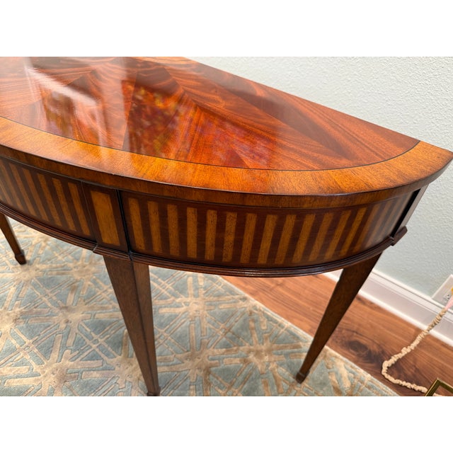 Ethan Allen Hepplewhite Style Inlaid Mahogany Demilune Console Table For Sale - Image 15 of 15
