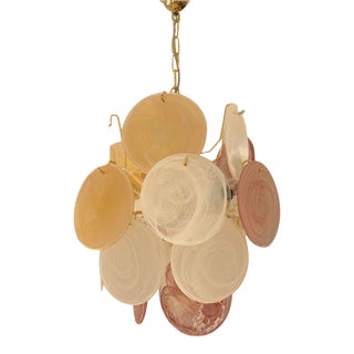 Italian Murano Chandelier – 24 Disks in Rose, Yellow and White For Sale