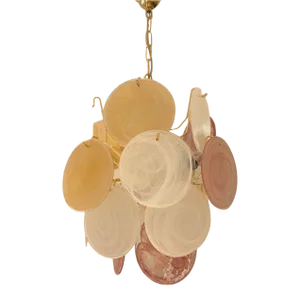 Italian Murano Chandelier – 24 Disks in Rose, Yellow and White
