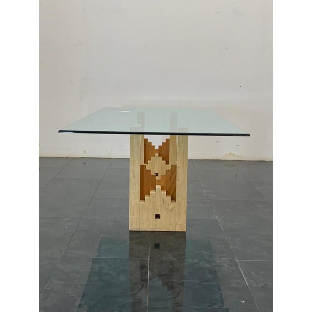 Constructivist Architectural Table in Travertine Marble and Oak, 1960s For Sale - Image 4 of 14