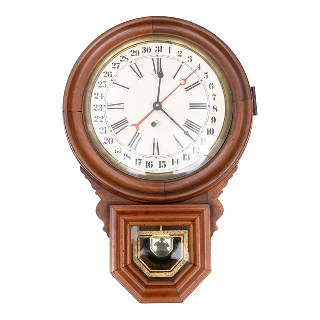 Antique Ingraham Dew Drop Calendar Wall Clock For Sale