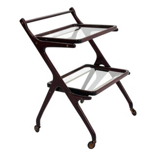 Mid-Century Italian Serving Trolley in Wood and Glass by Cesare Lacca, 1950s For Sale
