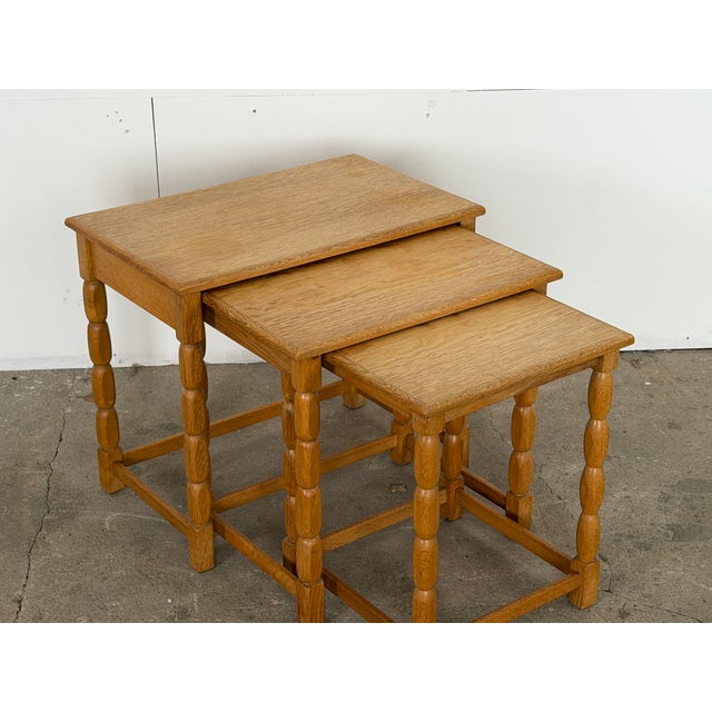 Mid-Century Modern Mid-Century Modern Oak Nesting Tables in the style of Henning Kjærnulf, Denmark, 1970s For Sale - Image 3 of 10