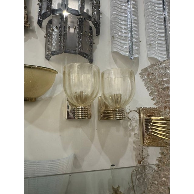 Early 21st Century Murano Gold Glass Cup Sconces - a Pair For Sale - Image 5 of 6