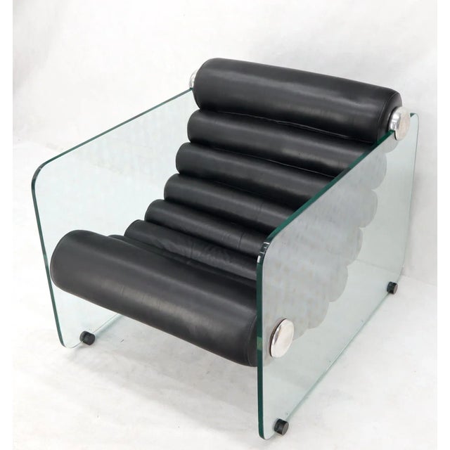 Mid-Century Modern Fabio Lenci Hyaline Chair Lounge Glass Black Leather, 1974 For Sale - Image 3 of 13