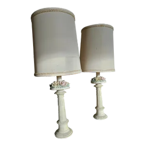 Vintage Porcelain Flower Lamps - A Pair