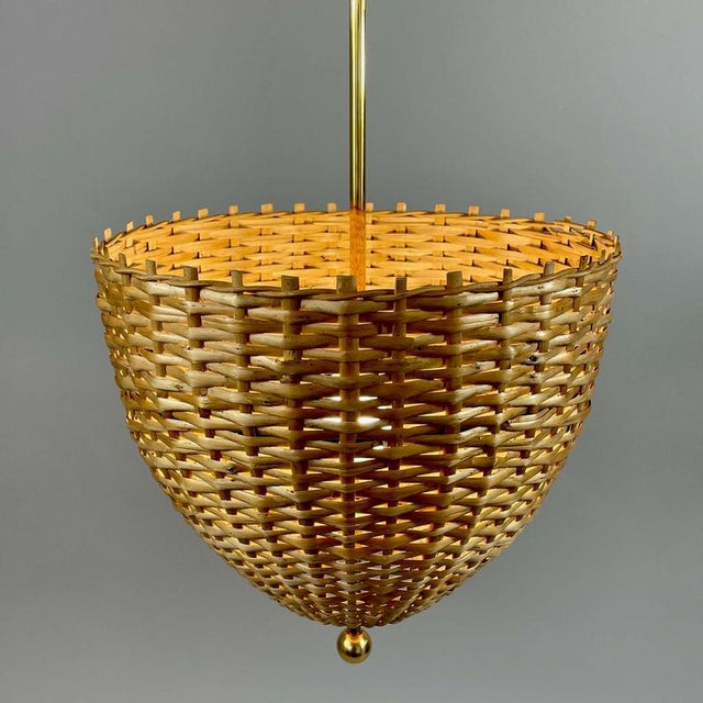 Wood Mid-Century Rattan and Brass Pendant Light, Sweden, 1950s For Sale - Image 7 of 18