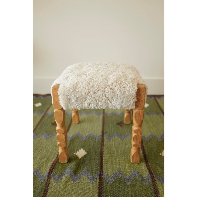 Henning Kjaernulf 1950s Scandinavian Modern Sheepskin Stool For Sale - Image 4 of 10