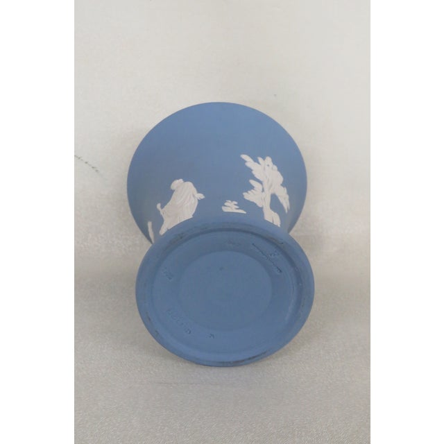 Late 20th Century Wedgwood Blue Jasperware Grecian Women and Cherubs Trumpet Vase Posy Pot 4379b For Sale - Image 5 of 12