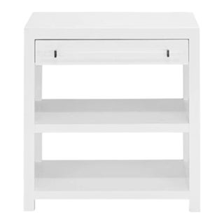 Matthew Izzo Home - Garbo Matte White Lacquer Side Table With Acrylic Drawer Pull For Sale