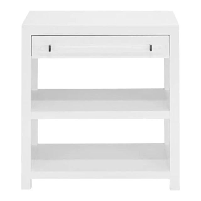 Matthew Izzo Home - Garbo Matte White Lacquer Side Table With Acrylic Drawer Pull For Sale