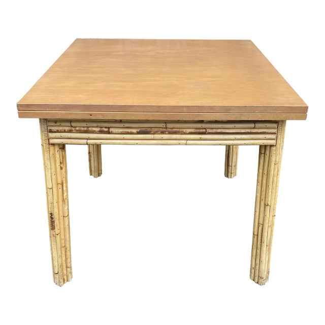 1960s Bamboo & Wood Game or Dining Table For Sale