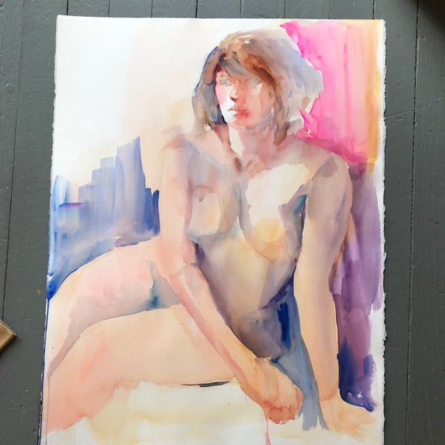 1970s Original Vintage Female Nude Life Study Watercolor For Sale - Image 5 of 5