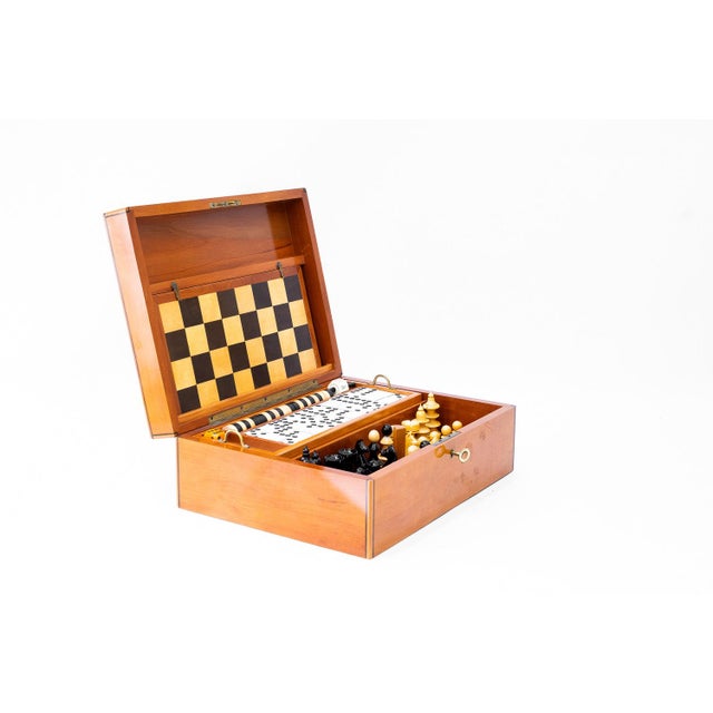 Amazing cherry wood with inlay Game Box, circa 1950s Very good original condition