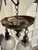American Vintage Three Light Brass Semi-Flush Mount Fixture With Vintage Shades For Sale - Image 3 of 12
