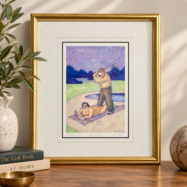 Glass 1980s Jonathan Heath “Wedge Shot” Signed Limited Edition Humorous Golf Print, 847/1200 For Sale - Image 7 of 14