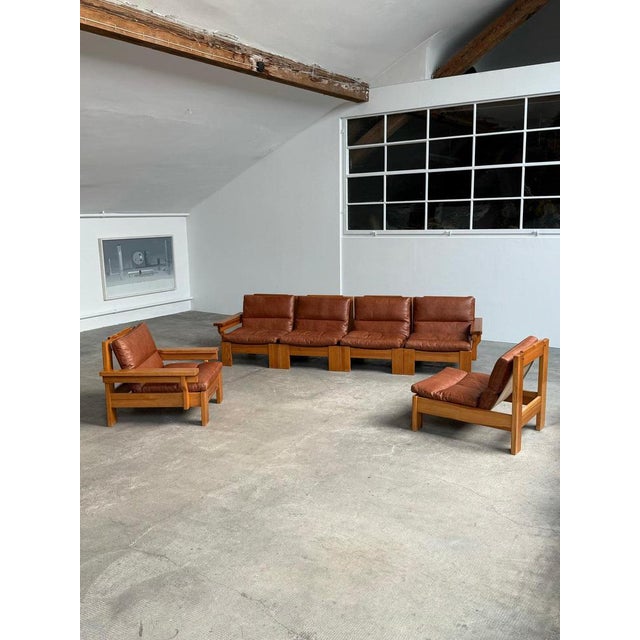 Modular Sectional Sofa in Pine and Leather, 1970s, Set of 6 For Sale - Image 13 of 18