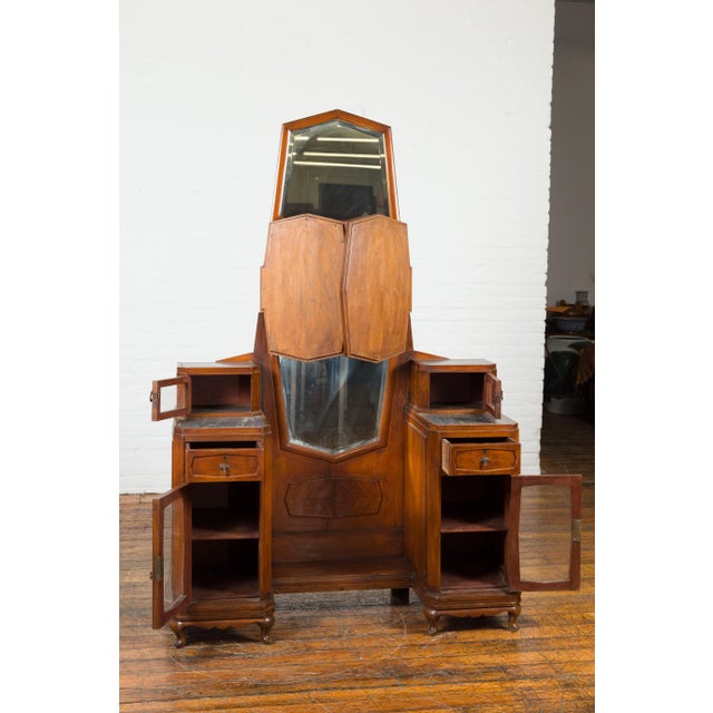 Wood Indonesian Vintage Dressing Table with Psyche Mirror and Marble Accents For Sale - Image 7 of 13