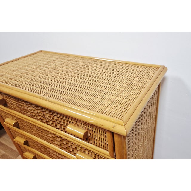 Vintage Chest of Drawers in Bamboo and Woven Wicker, 1970s For Sale - Image 10 of 13
