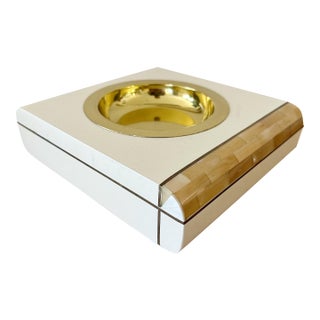 Italian Lacquered Tessellated Horn and Brass Catch-All, 1980s For Sale