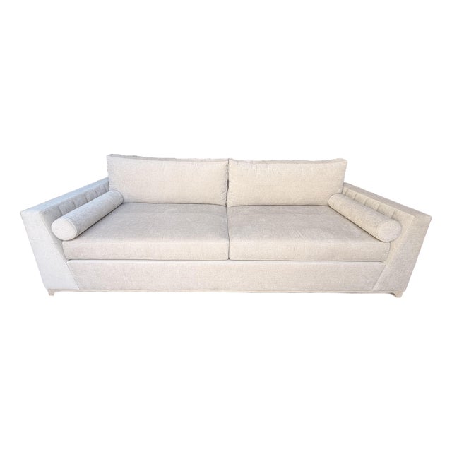 Adriana Hoyos Beige Sofa With Wood Base For Sale