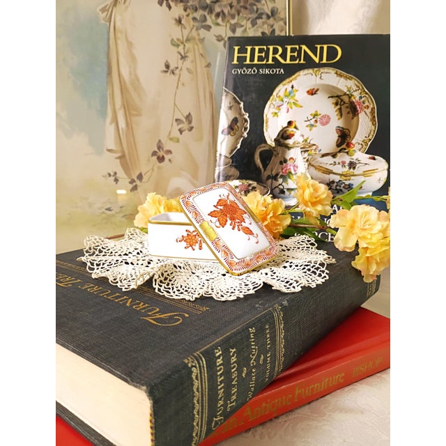 Herend Mini Trinket Box With Lid Chinese Bouquet Rust Apponyi Orange 7876 Aog Hungarian Porcelain Chinoiserie Grandmillenial Decor For Sale - Image 13 of 13