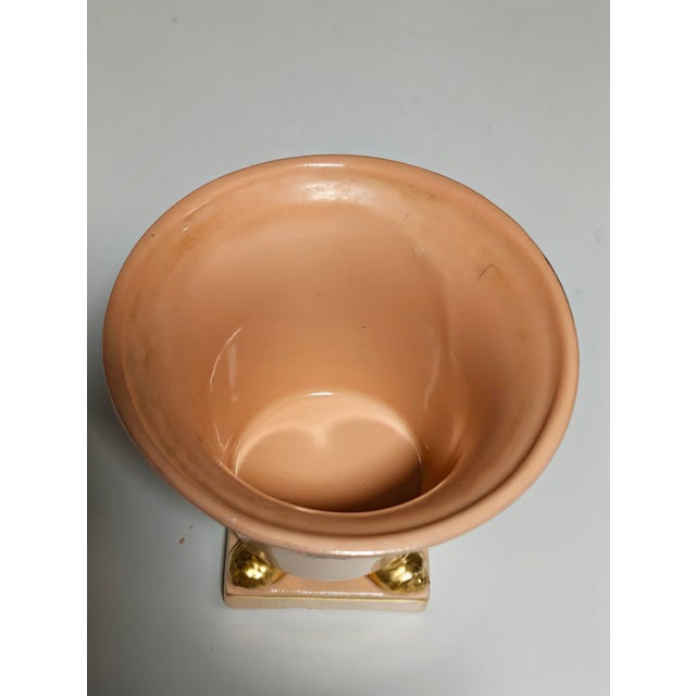 1940s Vintage 1940s Princeton China Footed Urn Vase – Peach Glaze, Floral Motif & Gold Accents For Sale - Image 5 of 6