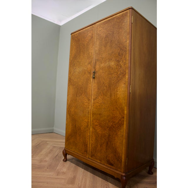 1930s Vintage Art Deco Burr Walnut Compact Wardrobe, 1930s For Sale - Image 5 of 11