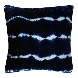Rousseau Hand Dyed Silk Velvet Pillow, Silver Gray & Indigo Blue Stripe Abstract Pattern For Sale