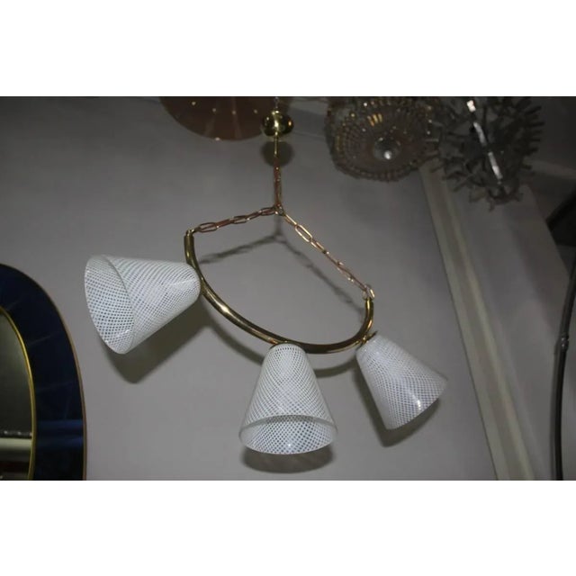 Mid-Century Modern Brass, Reticello & Murano Glass Ceiling Lamp For Sale - Image 4 of 9