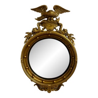 Antique Eagle Mirror Oval Round Gold Gilt Wood Gesso For Sale