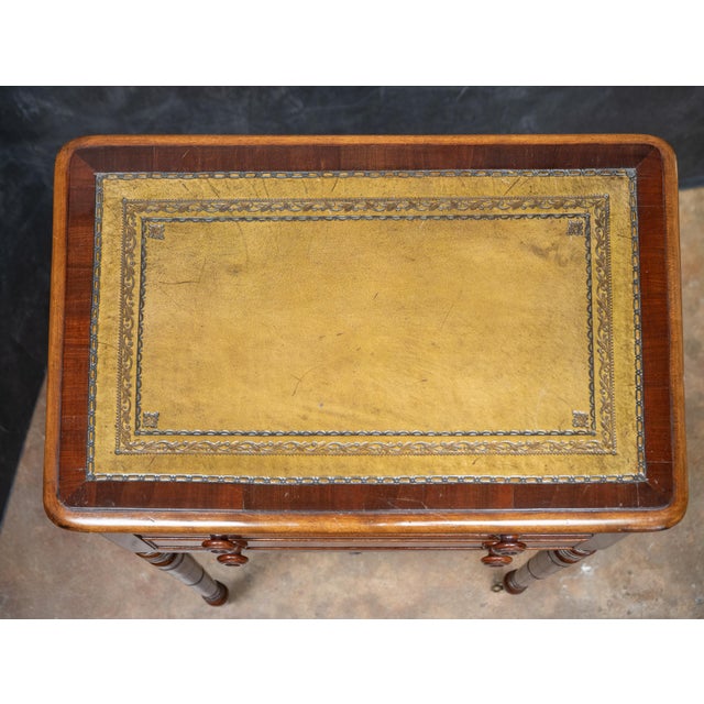 English Diminutive Writing Table or Desk of Mahogany With Inset Leather Top For Sale - Image 11 of 11