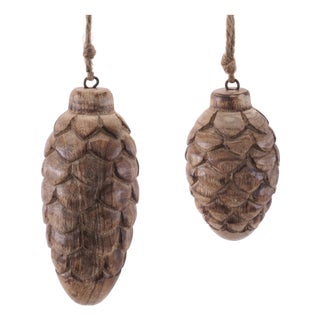 Wooden Pine Cone Ornament Set of 24  5" & 5.75"H For Sale