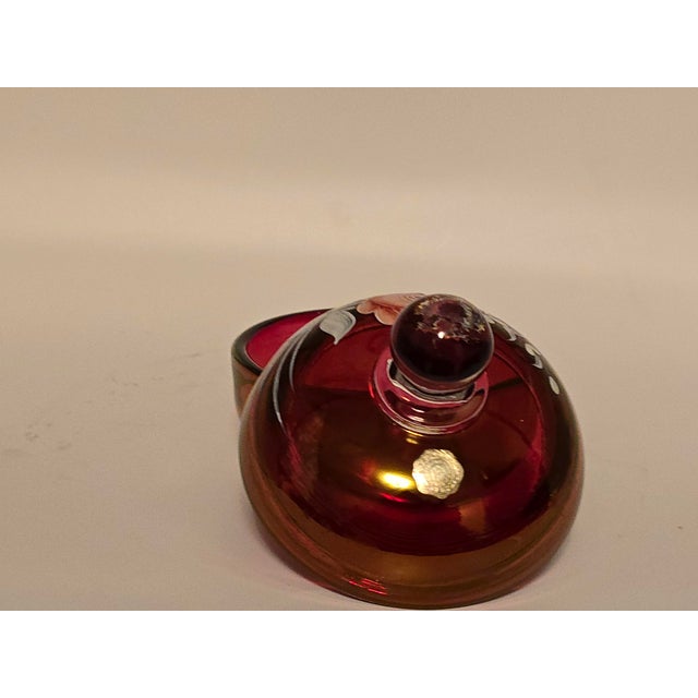 Westmoreland Handmade Ruby Glass Lidded Bowl With Floral Motif, Signed C. Peitier, 1978 For Sale - Image 10 of 12