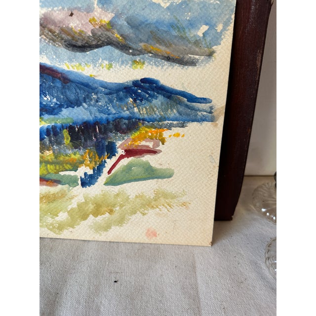 1970s Vintage Colorful Abstract Mountain Landscape Watercolor Painting For Sale - Image 5 of 7