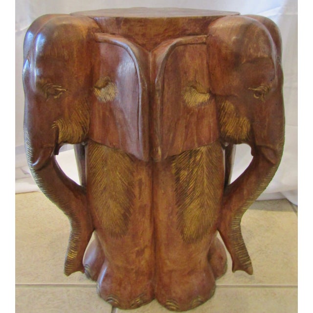 Vintage Matched Pair of Carved Wood Elephant Stools / Tables, Circa 1970s For Sale - Image 4 of 10