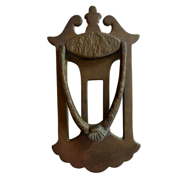 Rustic European Antique Bronze Door Knocker With Original Aged Patina For Sale - Image 3 of 3